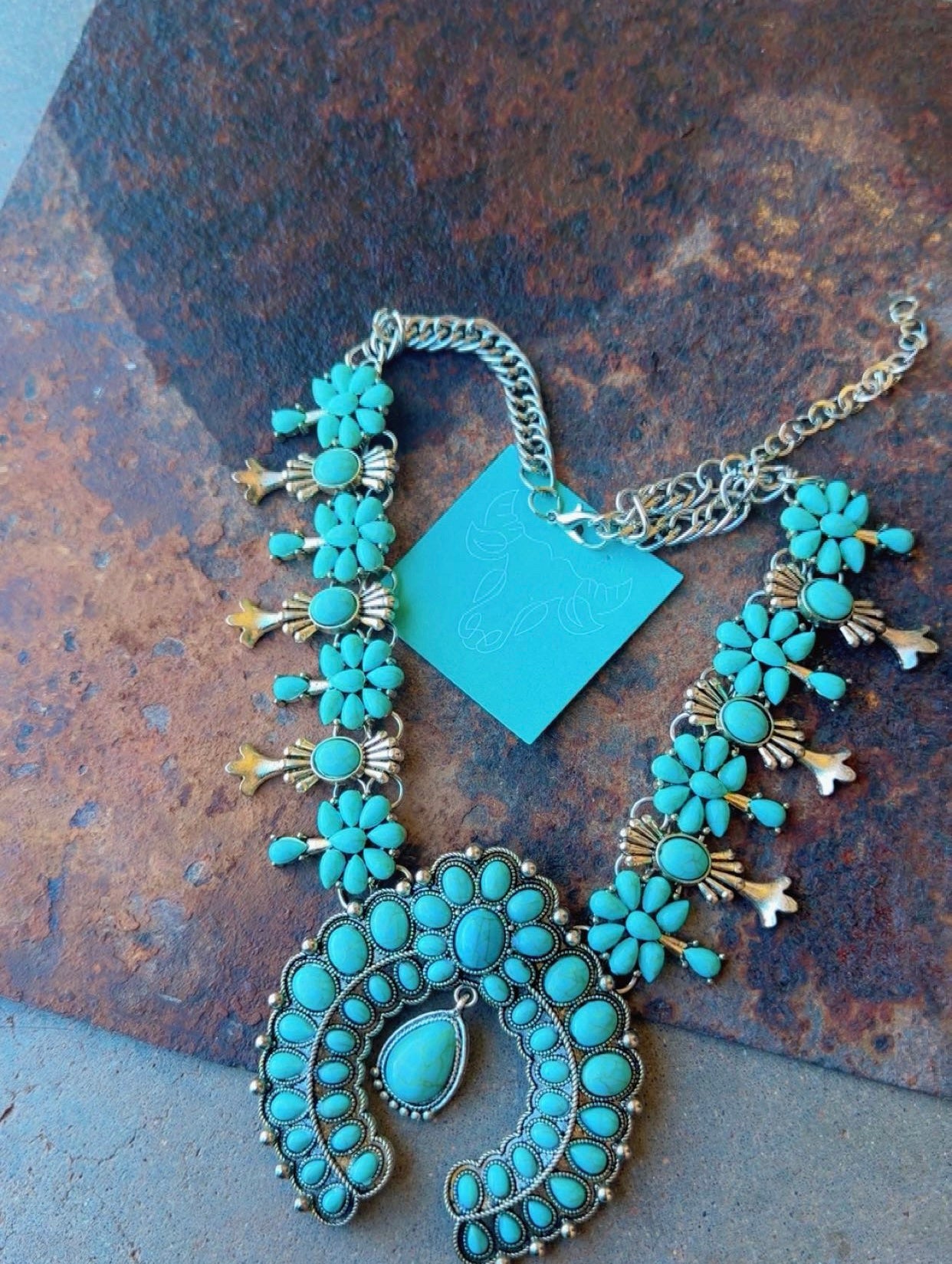Squash Blossom Turquoise/ Red Necklace