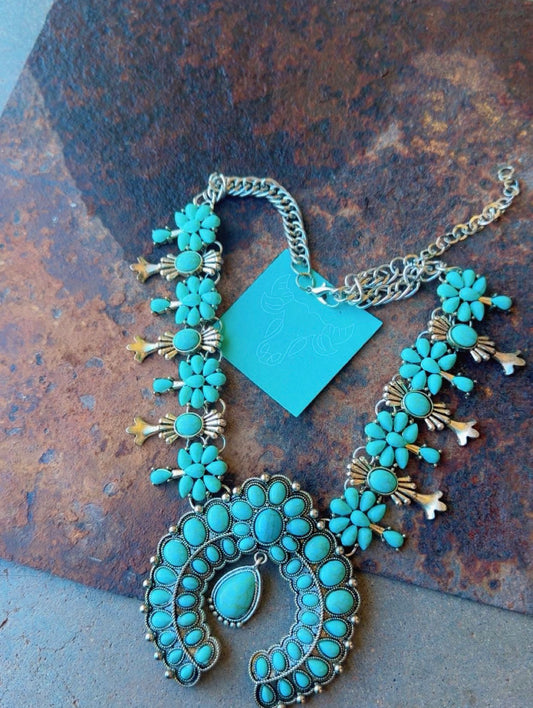 Squash Blossom Turquoise/ Red Necklace