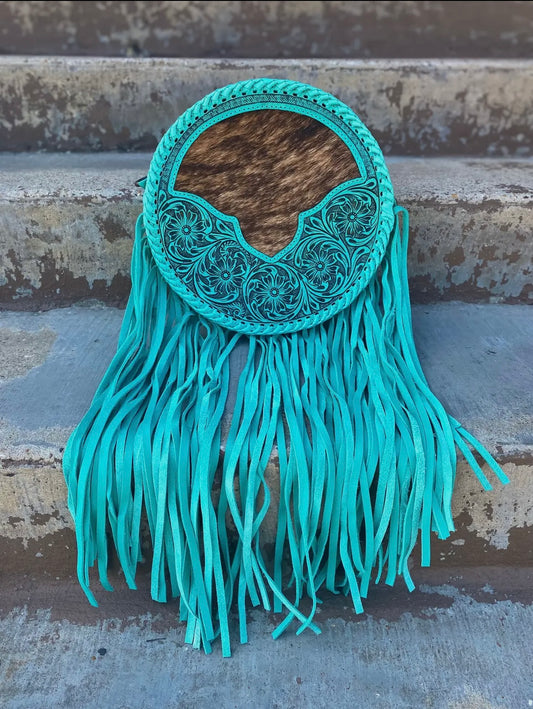 Turquoise Cowhide Canteen Bag