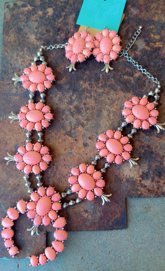 Squash Blossom Necklace Set/Pink
